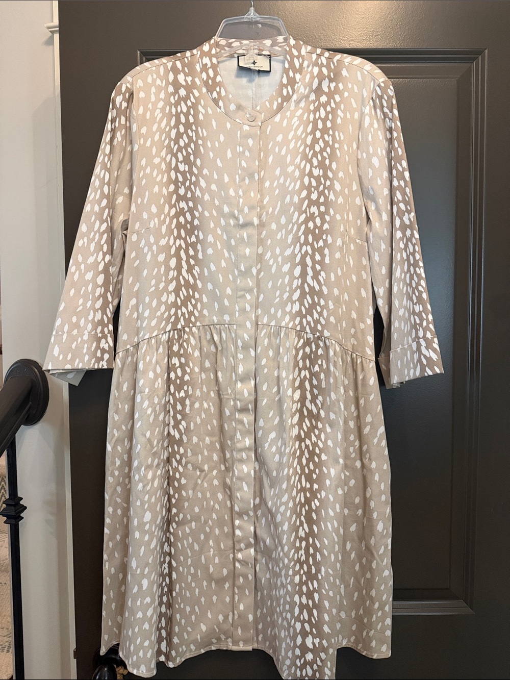 Tuckernuck Beige and White Printed Button-Front Mini Dress